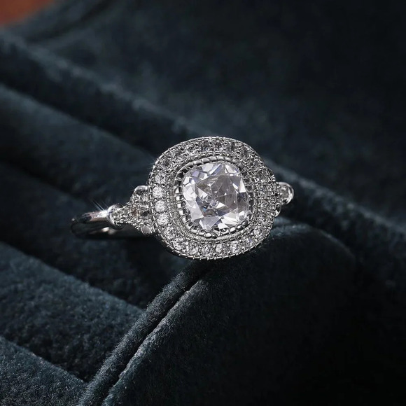 ▶Luxury CZ Shiny Gem Macro Pave Square Noble Dainty Wedding Rings, K932 - Picture 6 of 6